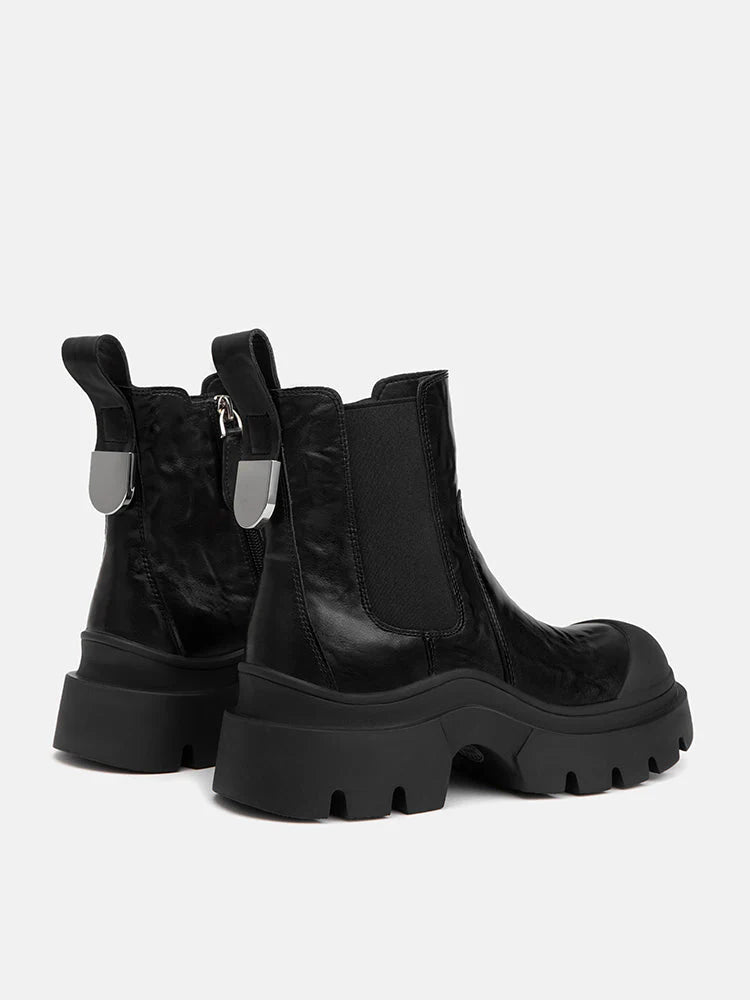 PAZZION, Natalya Leather Ankle Boots, Black