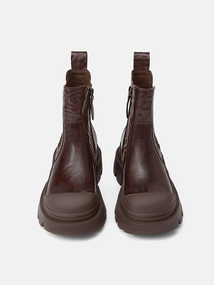 PAZZION, Natalya Leather Ankle Boots, Brown