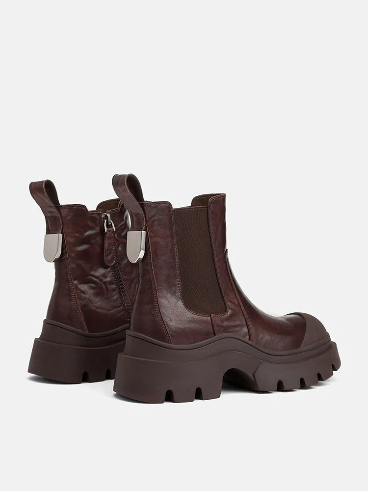 PAZZION, Natalya Leather Ankle Boots, Brown