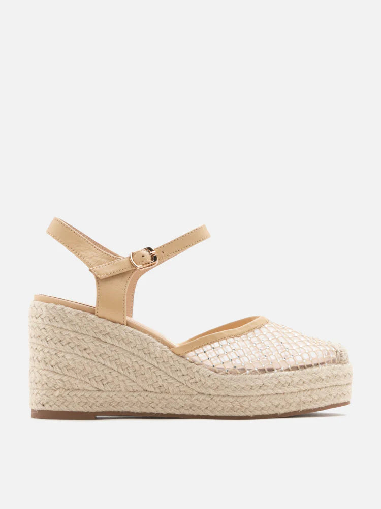 PAZZION, Naya Crystal Embellished Woven Slingback Wedges, Almond