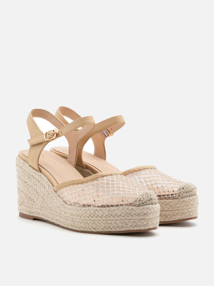 PAZZION, Naya Crystal Embellished Woven Slingback Wedges, Almond