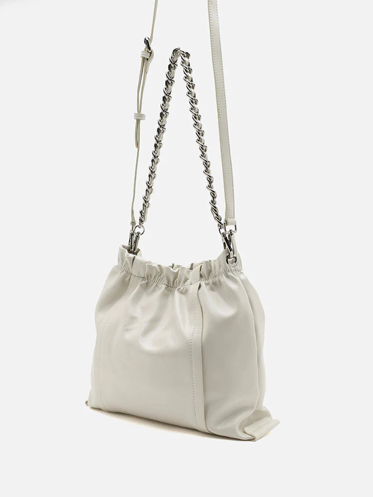 PAZZION, Nellie Chained Leather Shoulder Bag, White