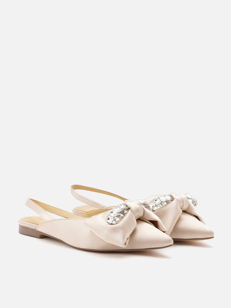 PAZZION, Norah Crystal Bow Embellished Slingbacks, Champagne