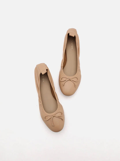 PAZZION, Nova Bow Covered Flats, Almond