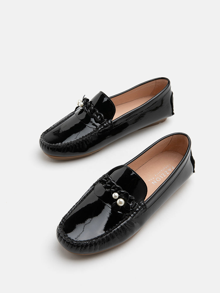 PAZZION, Oak Chained Patent Moccasins, Black