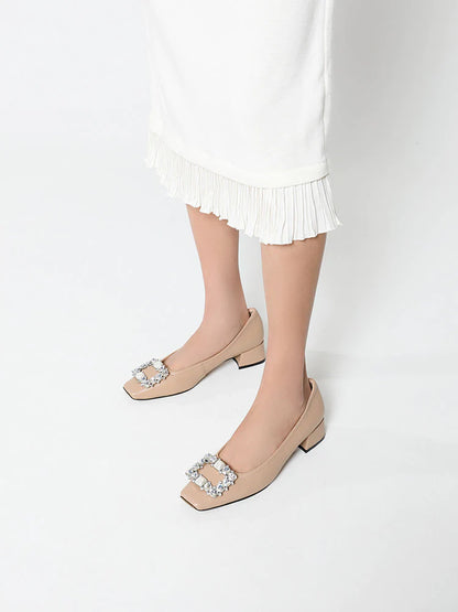 PAZZION, Oaklyn Embellished Buckle Square-Toe Block Heels, Almond