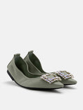 PAZZION, Odessa Embellished Buckle Foldable Flats, Green