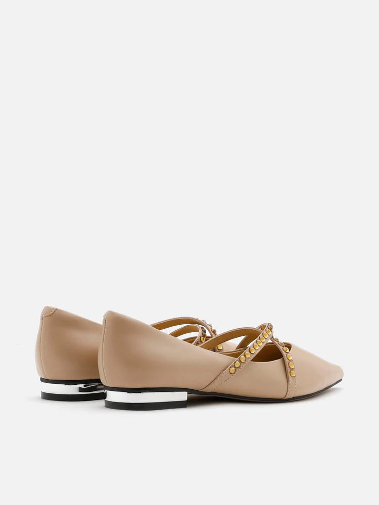 PAZZION, Odette Embellished Cross Strap Flats, Almond