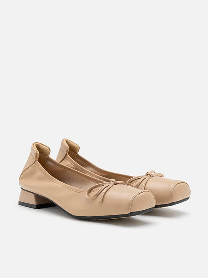 PAZZION, Oksana Bow Square Toe Block Heels, Almond