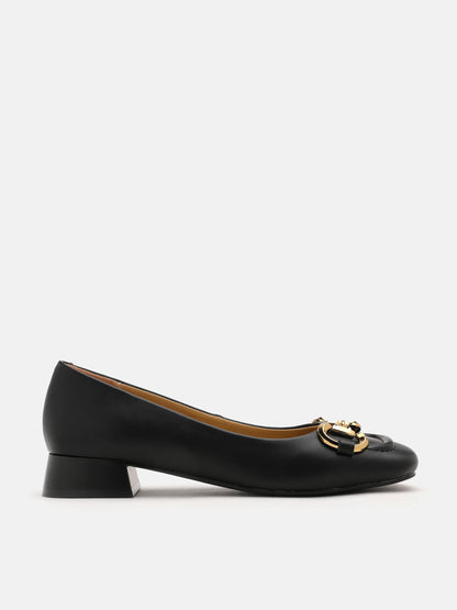 PAZZION, Oli Horsebit Low Block Heels, Black