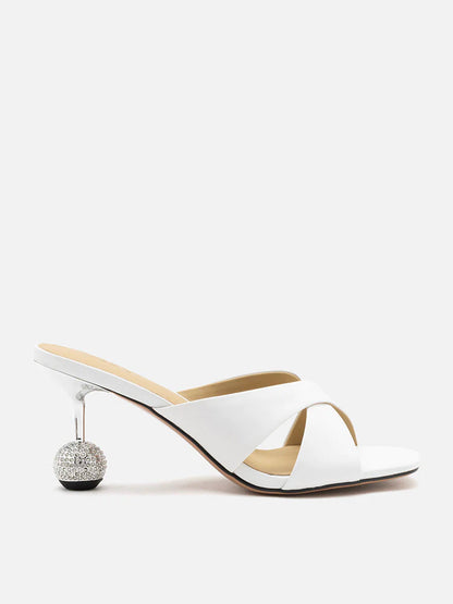 PAZZION, Ona Sparkly Strapped Heels, White