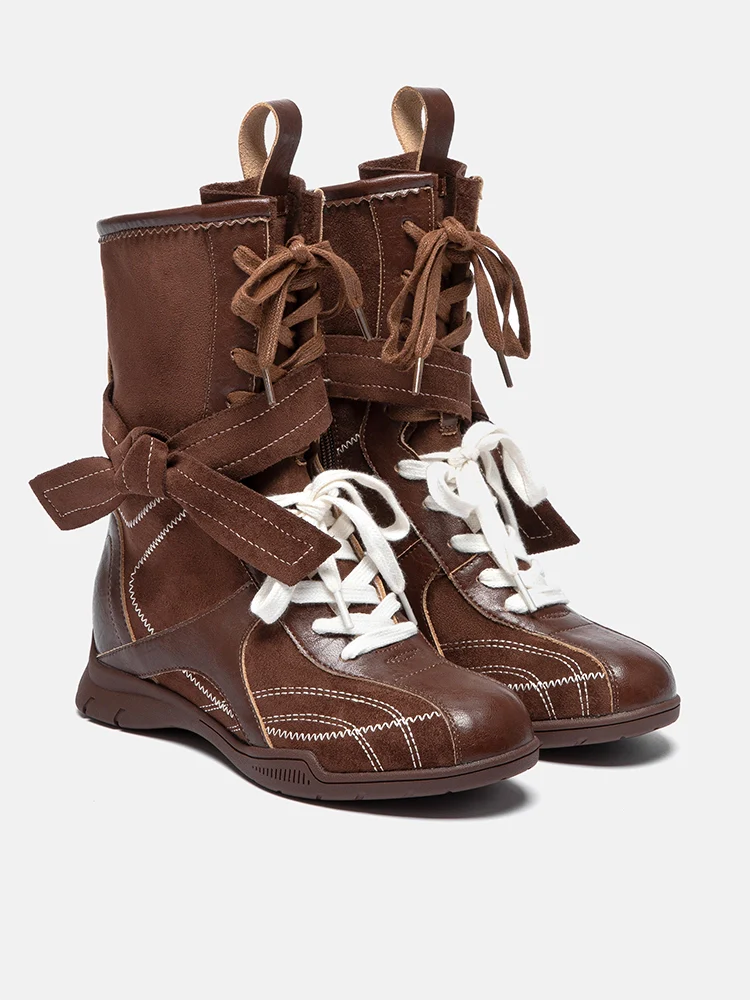 PAZZION, Onyx Velvet Laced Boots, Brown