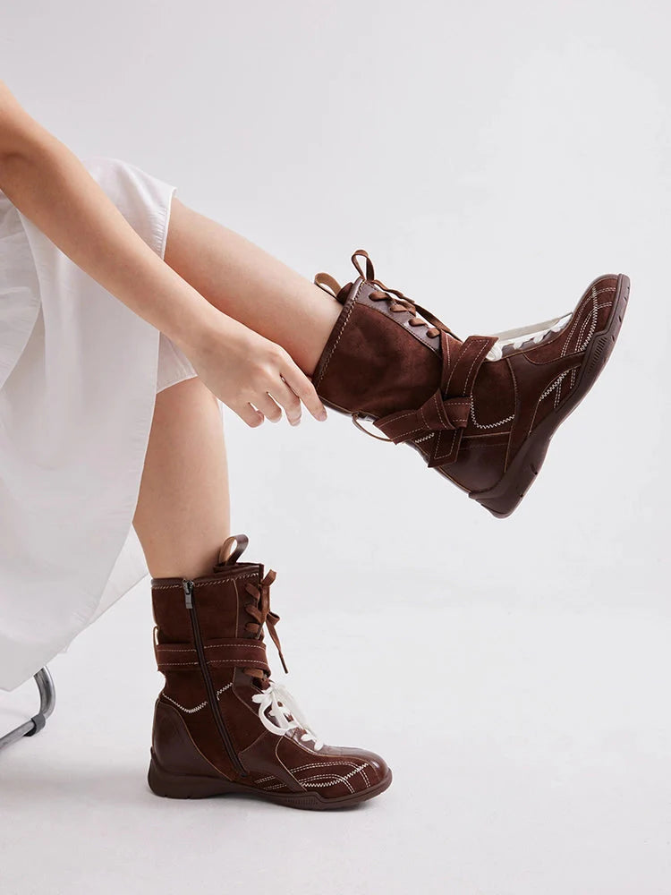 PAZZION, Onyx Velvet Laced Boots, Brown