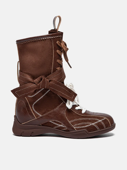 PAZZION, Onyx Velvet Laced Boots, Brown