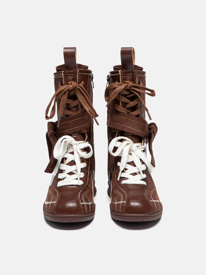 PAZZION, Onyx Velvet Laced Boots, Brown