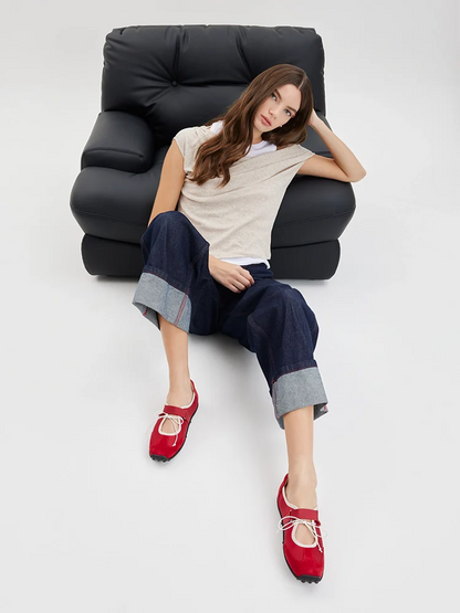 PAZZION, Oravienne Bow-Tied Velcro Sneakers, Red