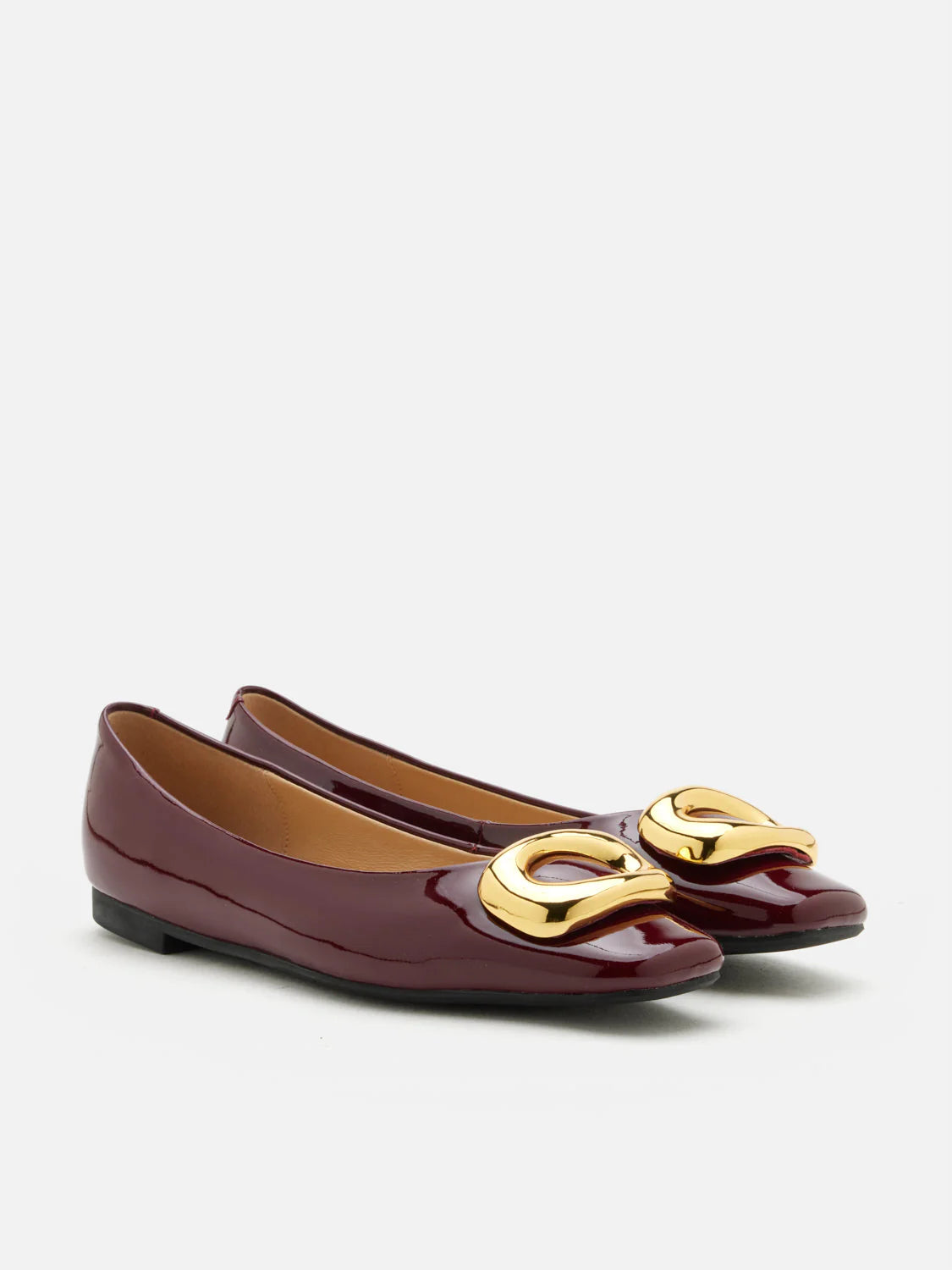 PAZZION, Oriella Gold Buckle Square-Toe Flats, Wine