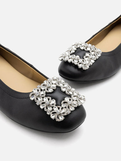 PAZZION, Oriole Embellished Buckle Ballet Flats, Black