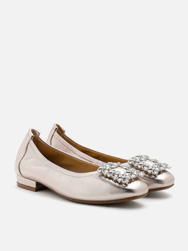 PAZZION, Oriole Embellished Buckle Ballet Flats, Gold