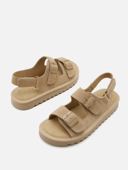 PAZZION, Oriolle Suede Platform Slingback Sandals, Almond