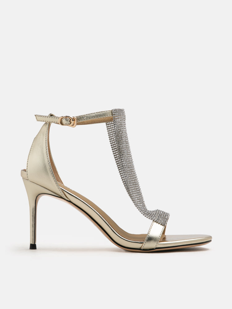 PAZZION, Orion Diamante Embellished Strappy Heels, Gold
