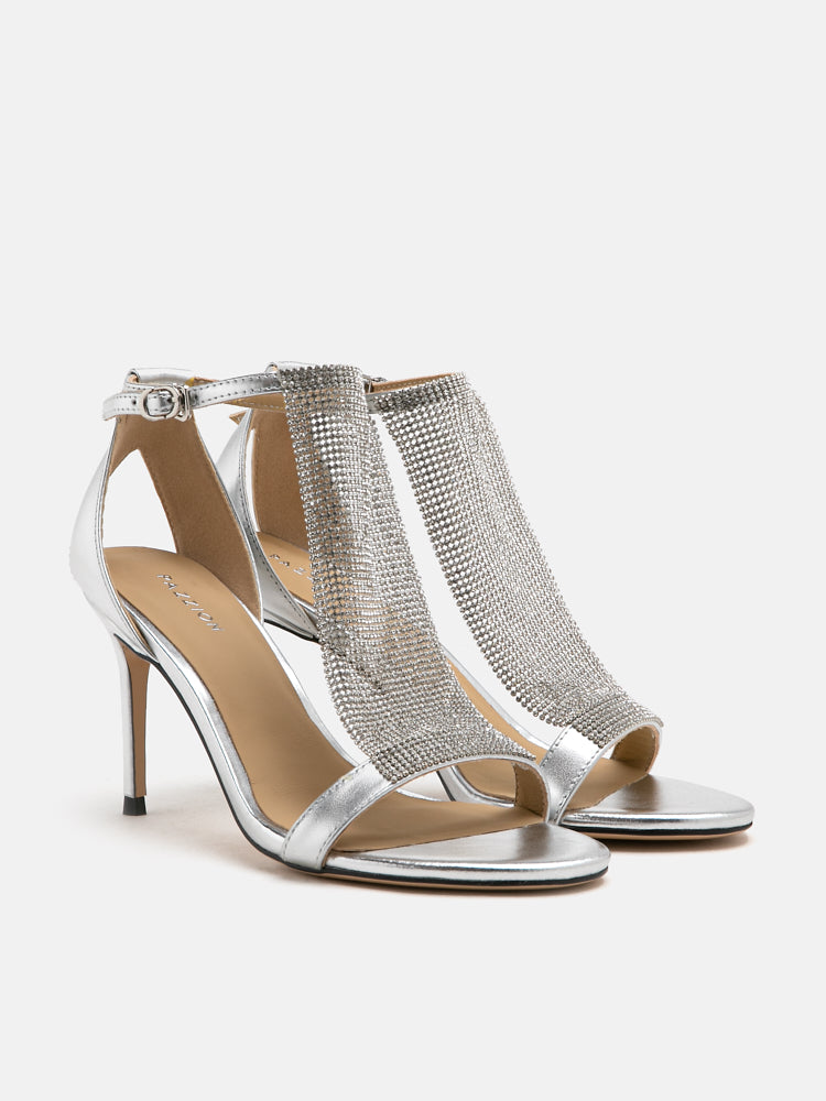 PAZZION, Orion Diamante Embellished Strappy Heels, Silver