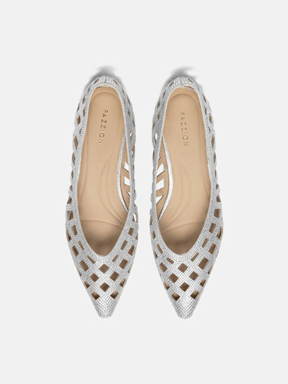 PAZZION, Pavienne Crystal Woven Flats, Silver