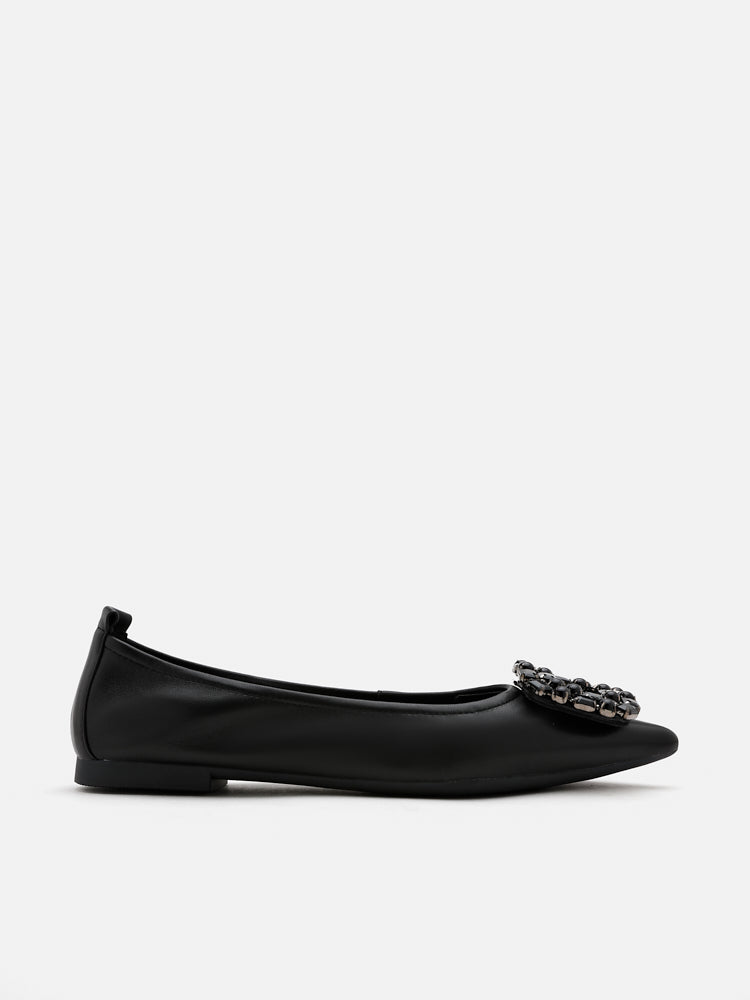 PAZZION, Pearly Diamante Pointed Flats, Black