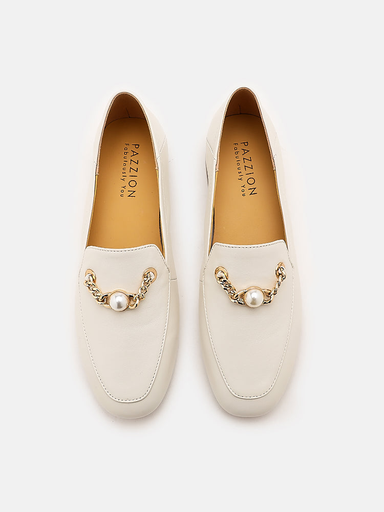 PAZZION, Pearlyn Chained Loafers, Beige