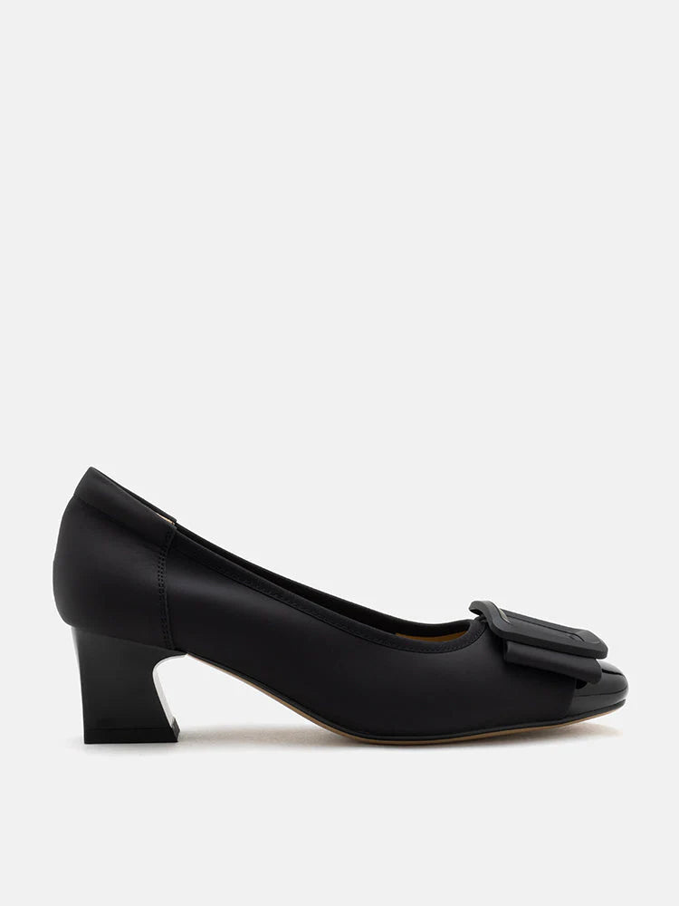 PAZZION, Penelope Elegant Buckle Block Heels, Black