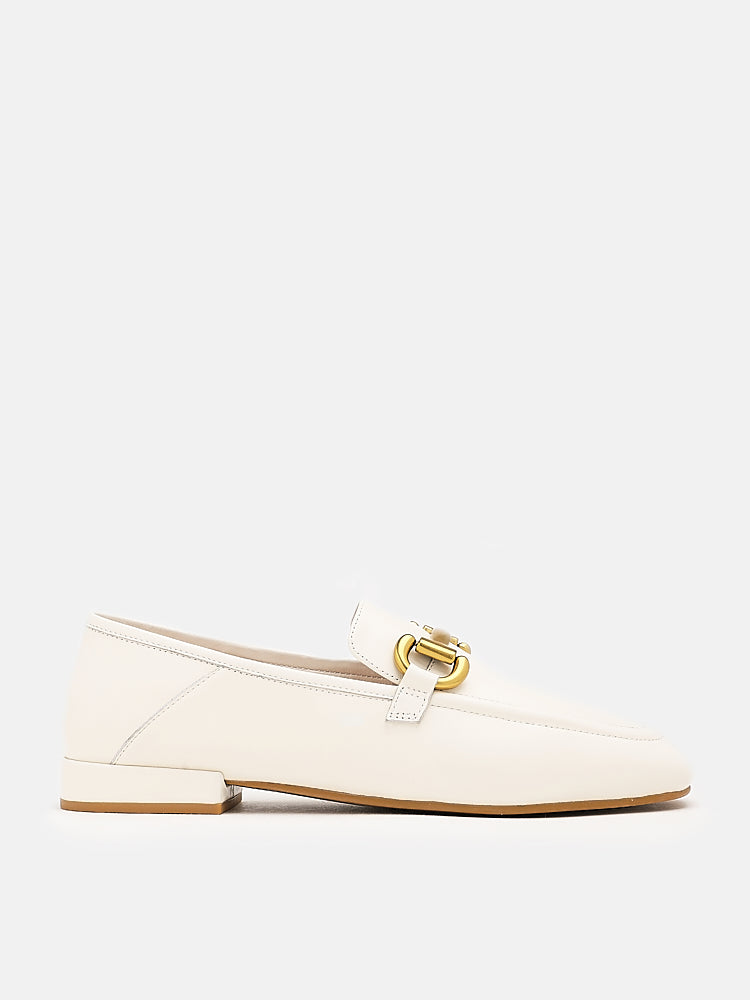 PAZZION, Perry Metal Buckle Loafers, Beige