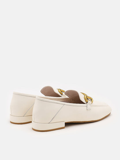 PAZZION, Perry Metal Buckle Loafers, Beige