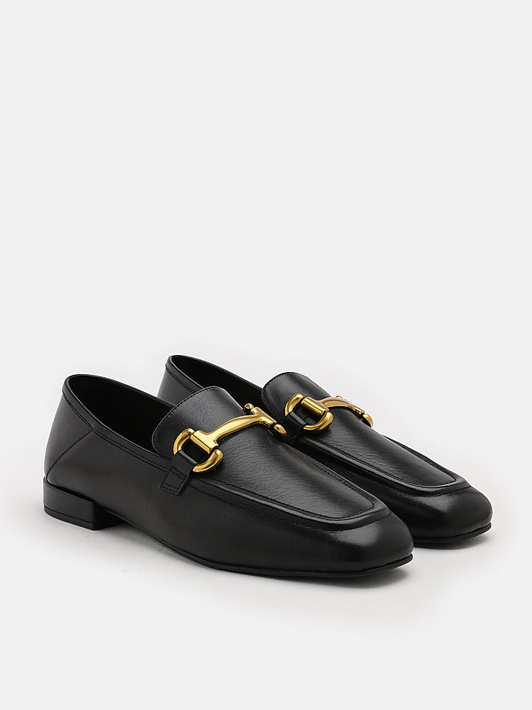 PAZZION, Perry Metal Buckle Loafers, Black