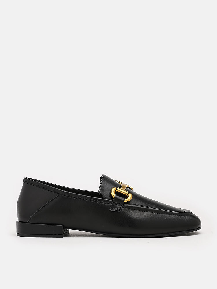 PAZZION, Perry Metal Buckle Loafers, Black