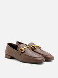 PAZZION, Perry Metal Buckle Loafers, Brown