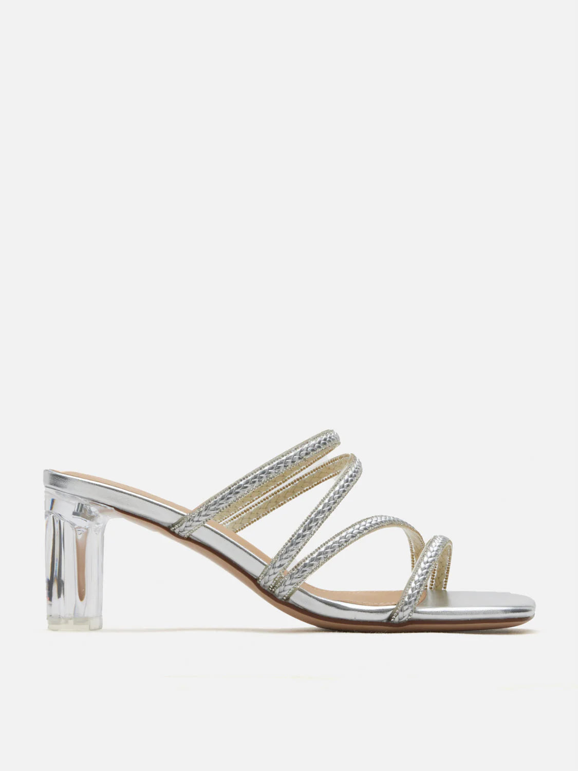 PAZZION, Phillis Braided Strap Sandal Heels, Silver