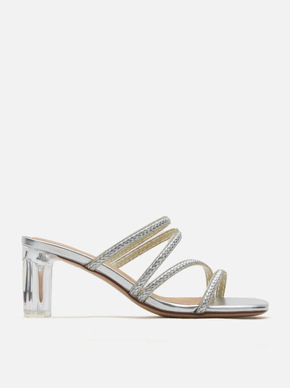 PAZZION, Phillis Braided Strap Sandal Heels, Silver