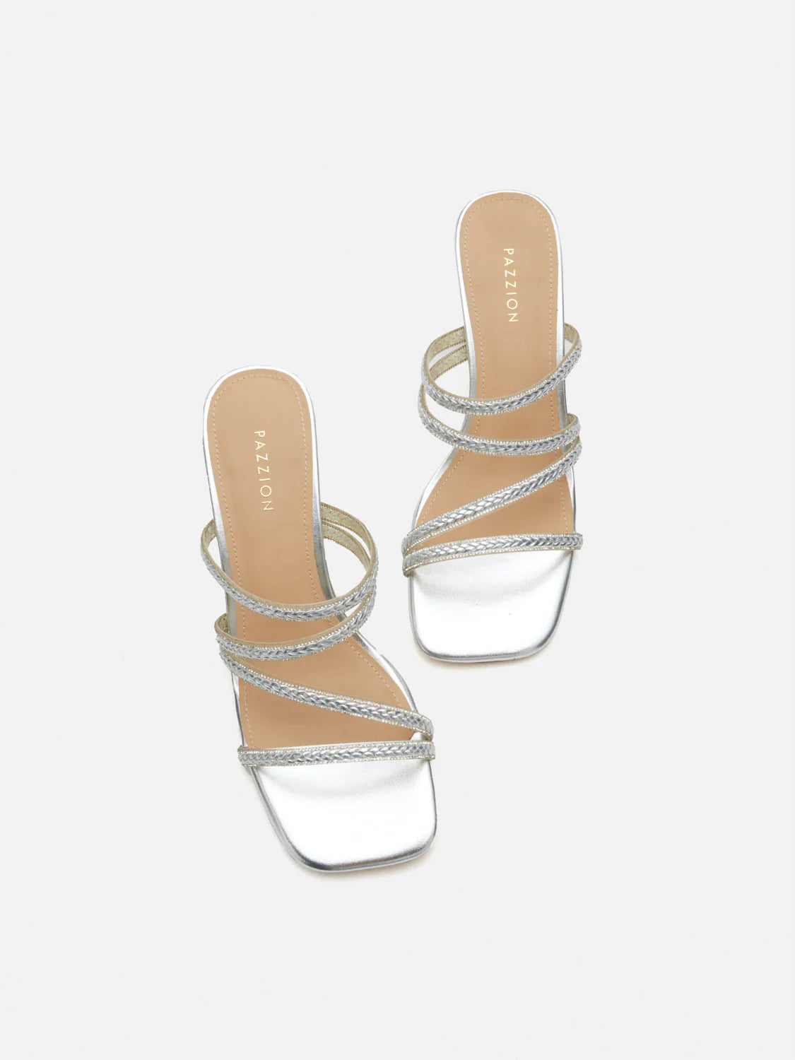 PAZZION, Phillis Braided Strap Sandal Heels, Silver