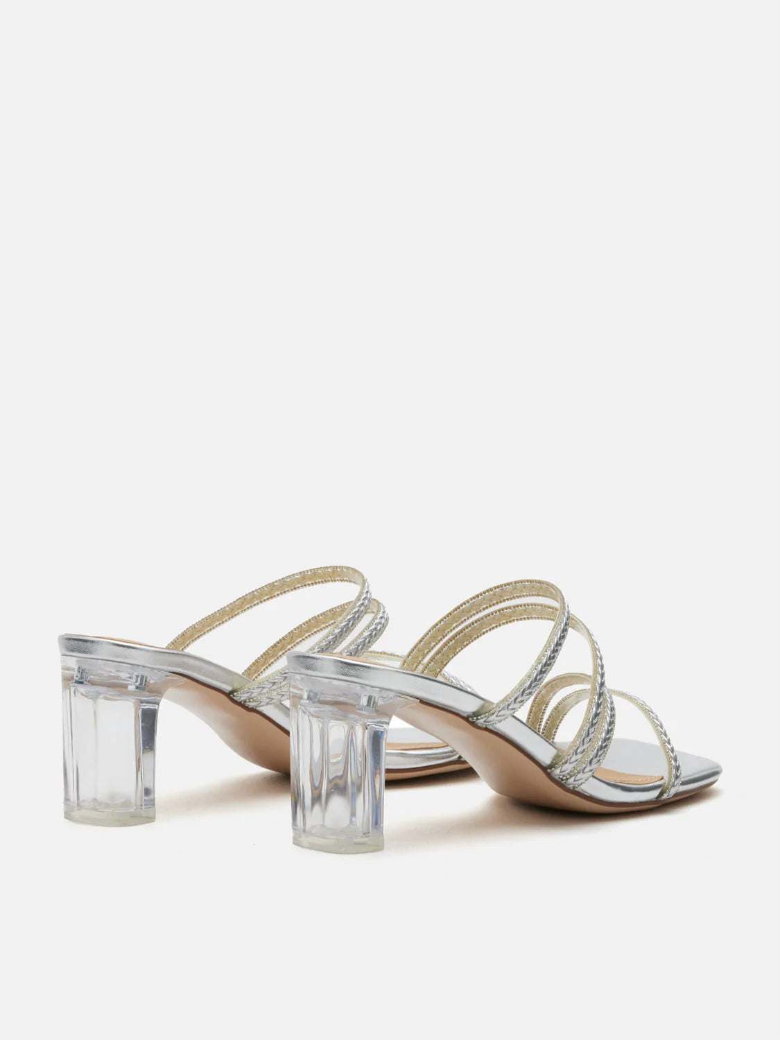 PAZZION, Phillis Braided Strap Sandal Heels, Silver