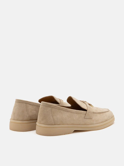 PAZZION, Phoenix Knot Detail Suede Loafers, Almond