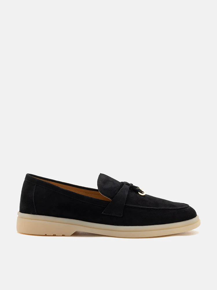 PAZZION, Phoenix Knot Detail Suede Loafers, Black