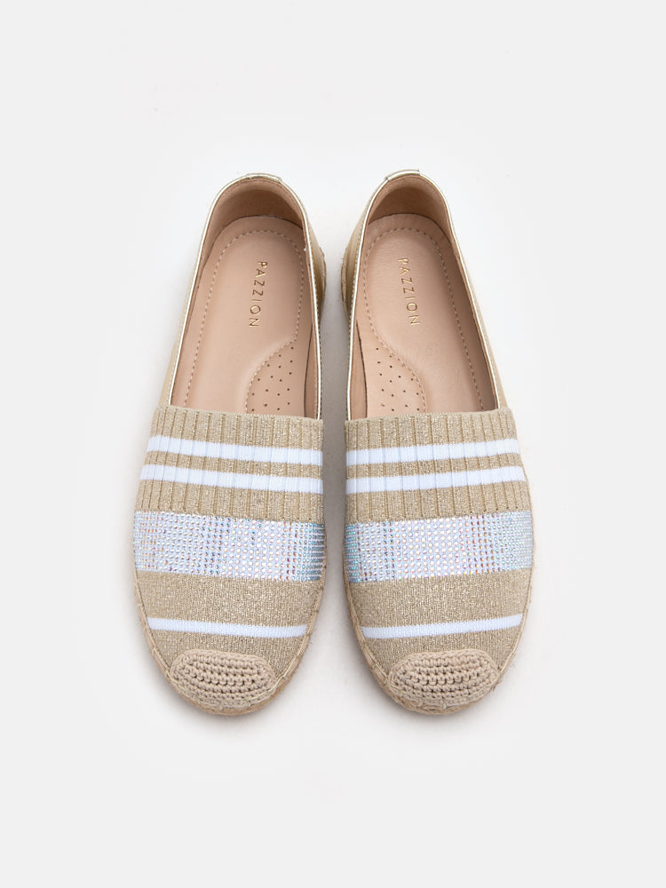 PAZZION, Piper Striped Knit Espadrilles, Gold