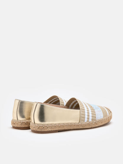 PAZZION, Piper Striped Knit Espadrilles, Gold