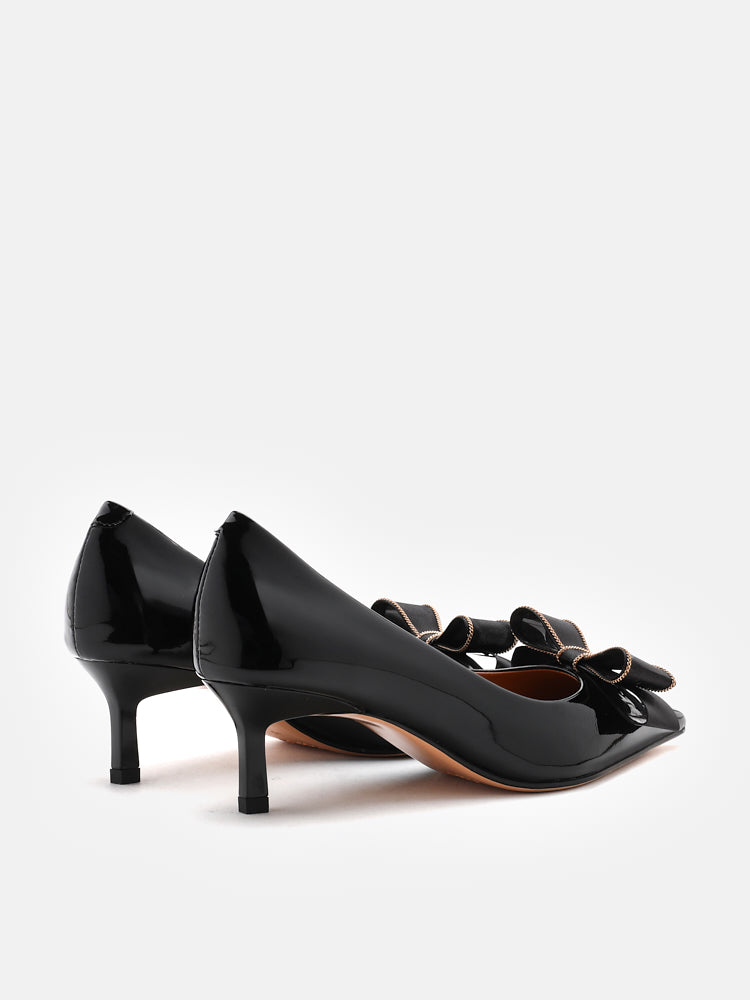 PAZZION, Pointed Gold Trimmed Bow Heels, Black