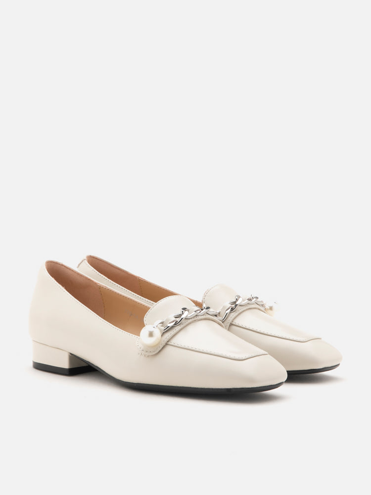 PAZZION, Polly Pearl Chain Loafers, Beige