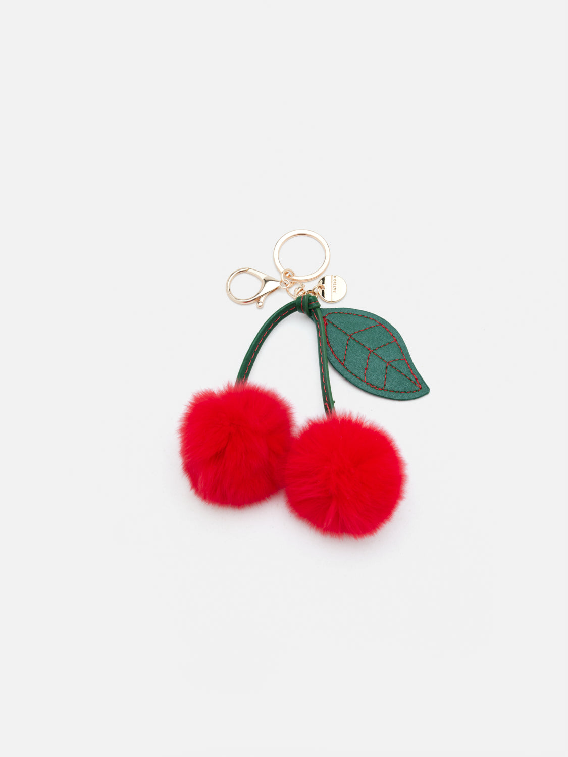 PAZZION, Pom Pom Cherry Keychain, Red