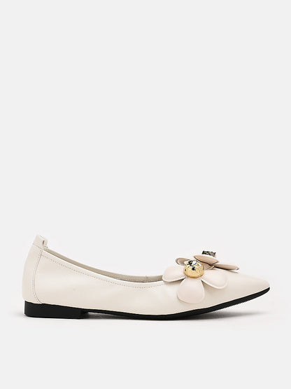 PAZZION, Poppy Floral Point-Toe Ballet Flats, Beige