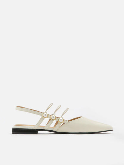 PAZZION, Portia Pearl Strappy Point-Toe Slingback Flats, Beige