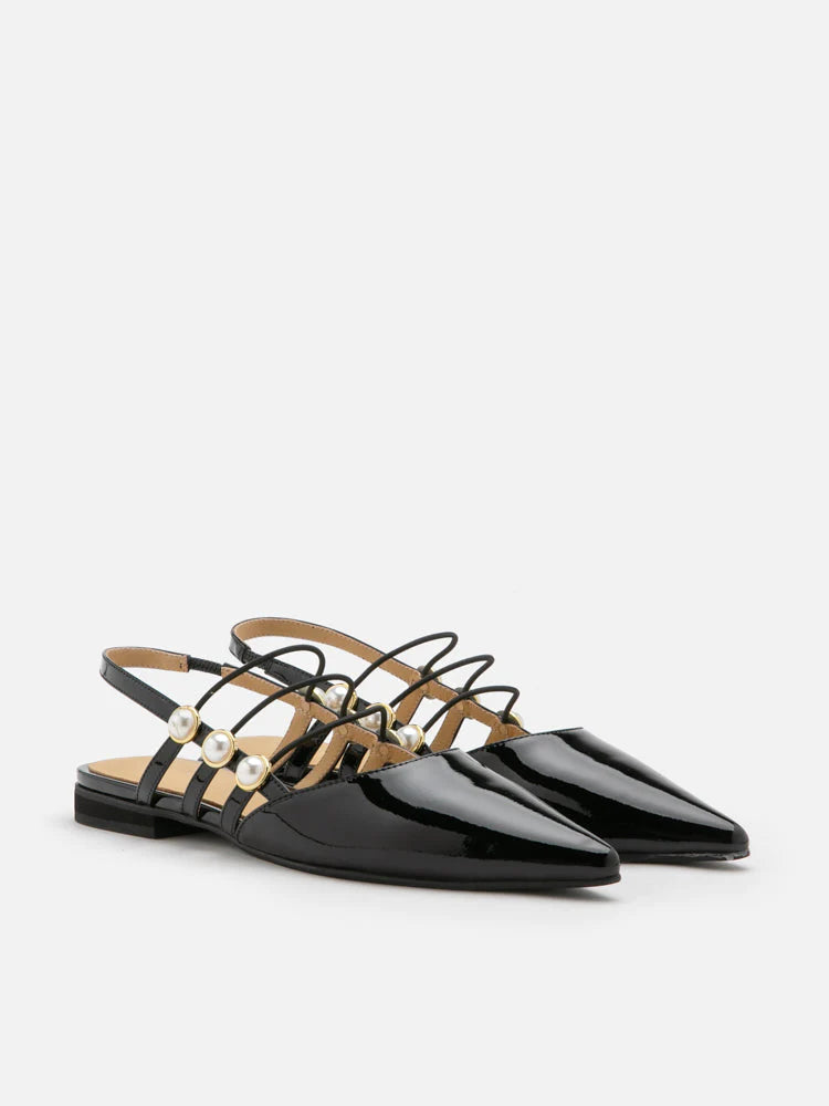 PAZZION, Portia Pearl Strappy Point-Toe Slingback Flats, Black