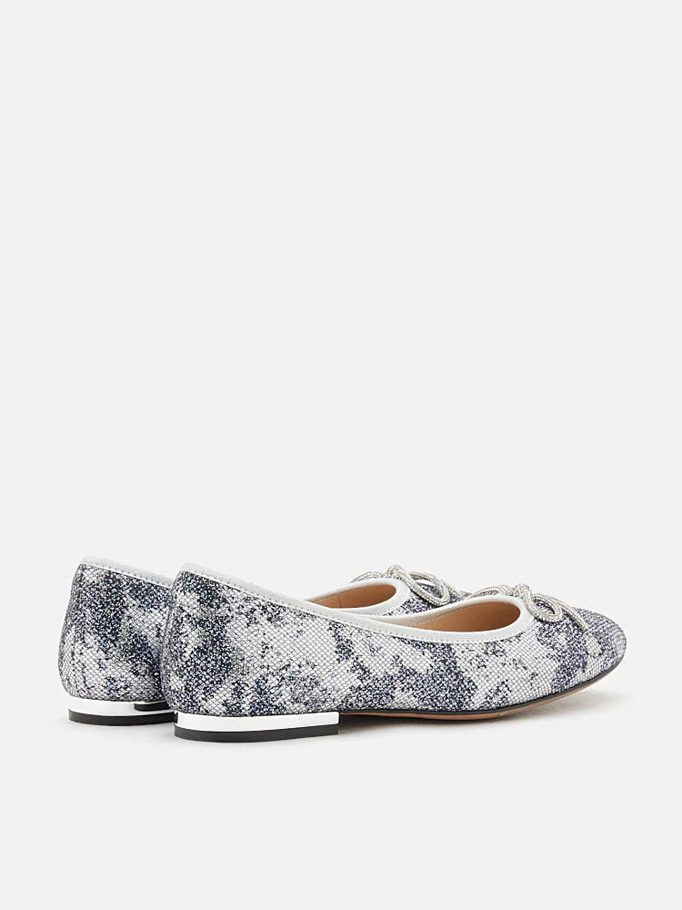 PAZZION, Queenie Bow Glitter Ballerinas, Pewter